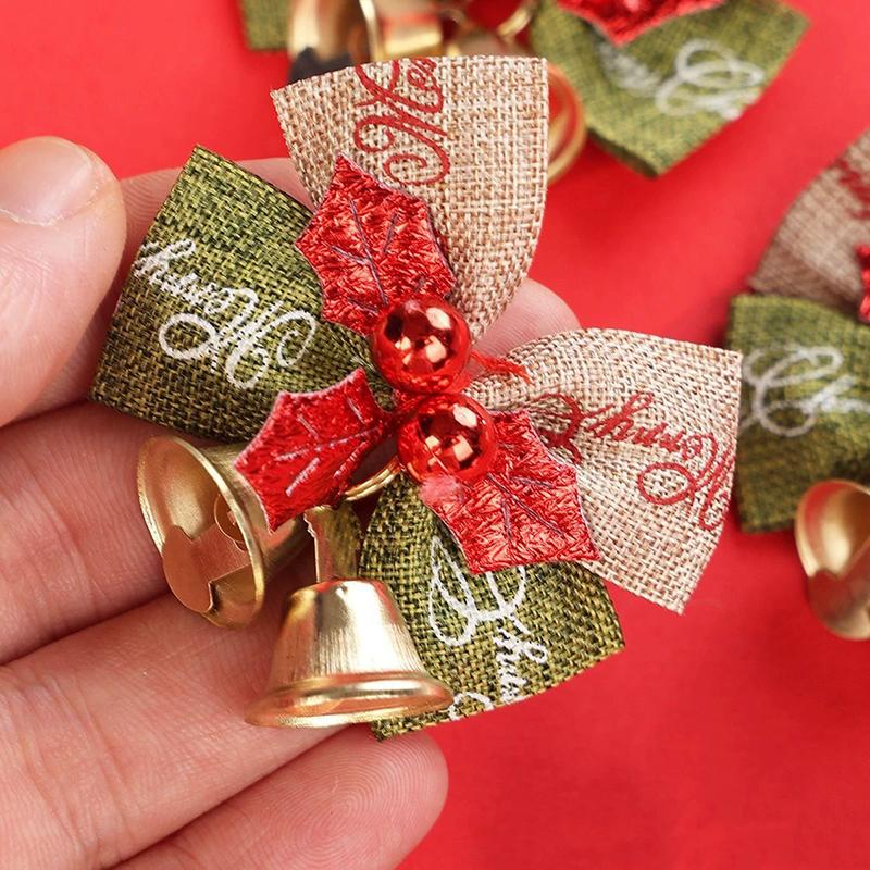 WTEMPO Christmas Mini Ribbon Bow Bell Ornaments Gift Boxes Decorations for Christmas Tree Wedding Birthday Mini Bowknot Bell Craft Presents