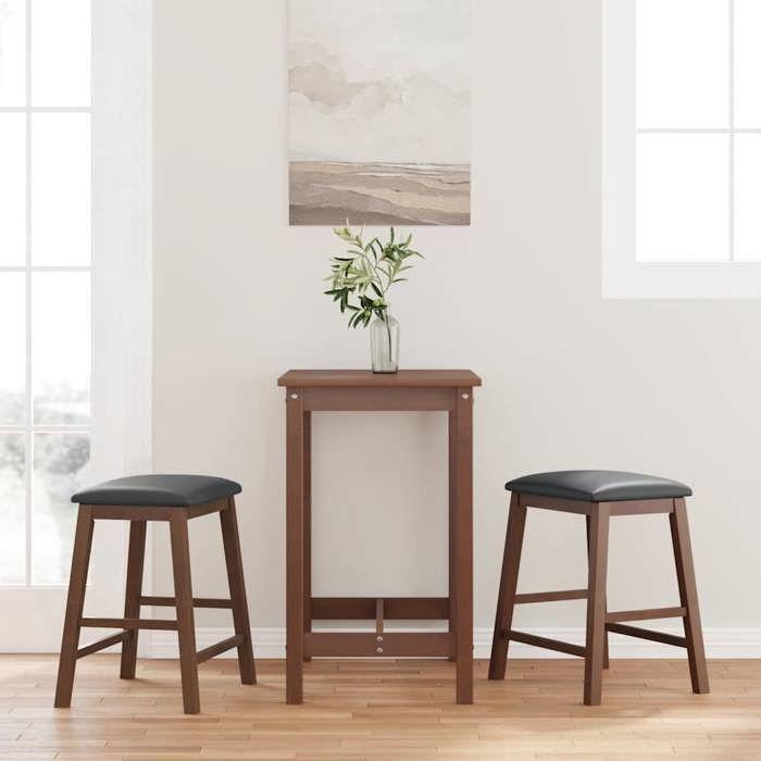 VidaXL Bar Chairs with Cushions 2 Pcs Brown Solid Rubberwood, Chair, Kitchen Bar Stool, Chair of 4102577