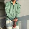 Pánská černá saténová košile na knoflíky Ležérní Oversized Streetwear Top