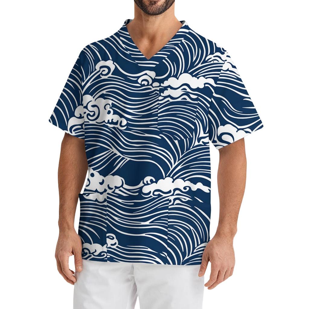 Men's Casual Short-Sleeved V-Neck Printed Front Pocket Top