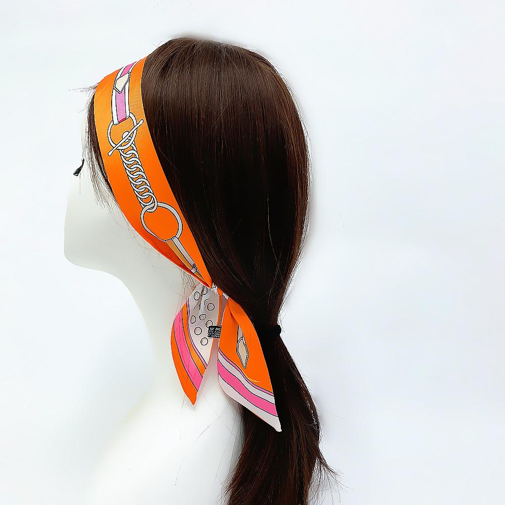 Women Scarf Luxury Chain Imitation Silk Scarf Fashion Hair Headband Foulard Skinny Bag Scarves Neckerchief Skinny