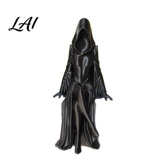 Creative Gifts for Gothic Fans Hooded Faceless Witch Sculpture Sitting Lady Dark Aesthetic Mysterious Woman Statue Figurine 3D Printed Ornament Home