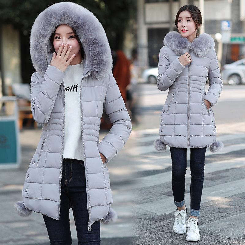 

Women s 2025 Winter Slim Fit Hooded Cotton Jacket - Korean Style, Mid-Length, Long Sleeve Outerwear XL серый