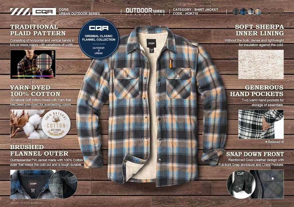 CQR Thick Sherpa Jacket Night Sky Size Durable and Check Solid Perfect for Outdoor and American Casual Men's (HOK710) - S, Warm, & Suede,