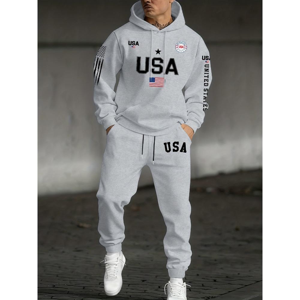 Men's Casual Suit, Printed Drawstring Hoodie, with Pockets and Drawstring Running Pants, Fashionable Men's Must Have Cool Set