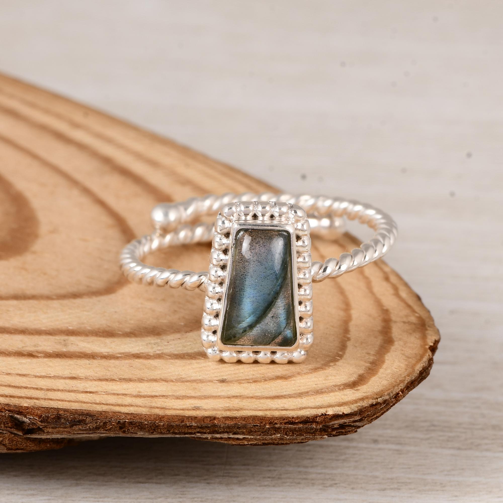 

Natural Labradorite Ring, 925 Sterling Silver Twist Band Ring Gift for Love, Anniversary, Thanksgiving. 5