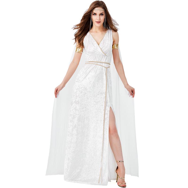 

Statue of Liberty Greek Mythology Figure in High Slit Sexy White Goddess Dress Large
