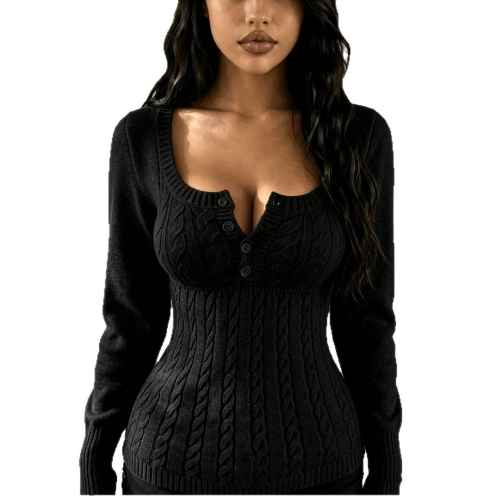 Women's Solid Square Neck Waist-Cinched Long-Sleeve Top - Pure Desire Style