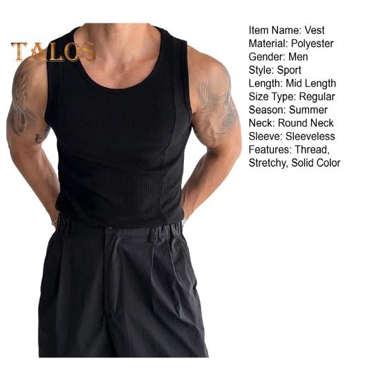 Men Summer Sport Vest O Neck Thread American Style Good Breathability Solid Color Sleeveless Sweat Absorption Pullover Gym Fitness Jogging Tank