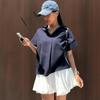 New Arrivals Open Run Women Loose Fit Short Sleeve Open Collar Roll Up Shirt
