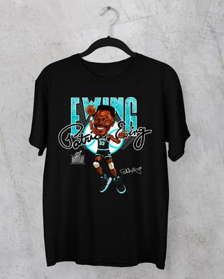 Patrick Ewing Basketball schwarzes T-Shirt kurzärmlig Alle Größen S bis 5Xl JJ4348