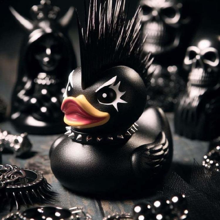 Duckieville Scultura di Anatra Statuetta Fatta a Mano Statua Anatra Punk e Rock Statuetta di Anatra Satanica
