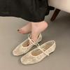 Fashion New Design Flat Shoes for Women Square Head Shallow Mouth Mesh Fabric Embroidery Butterfly Knot Soft Sole Single Shoes Mujer