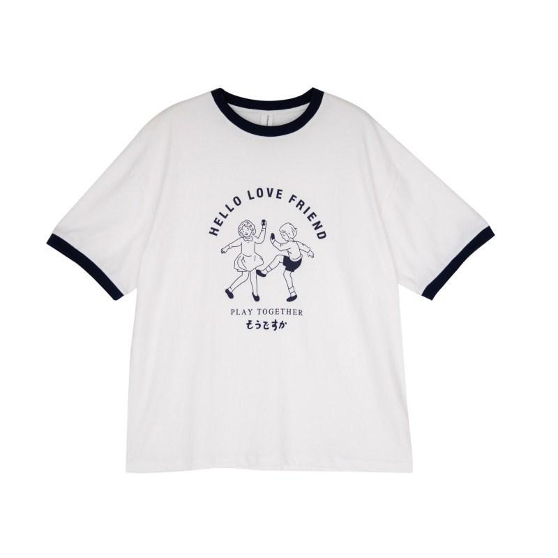 

Huangzheng Women s Color-block Cotton Short-Sleeve T-shirt - Japanese College Style, Loose Fit, 2025 Casual Top One Size білий