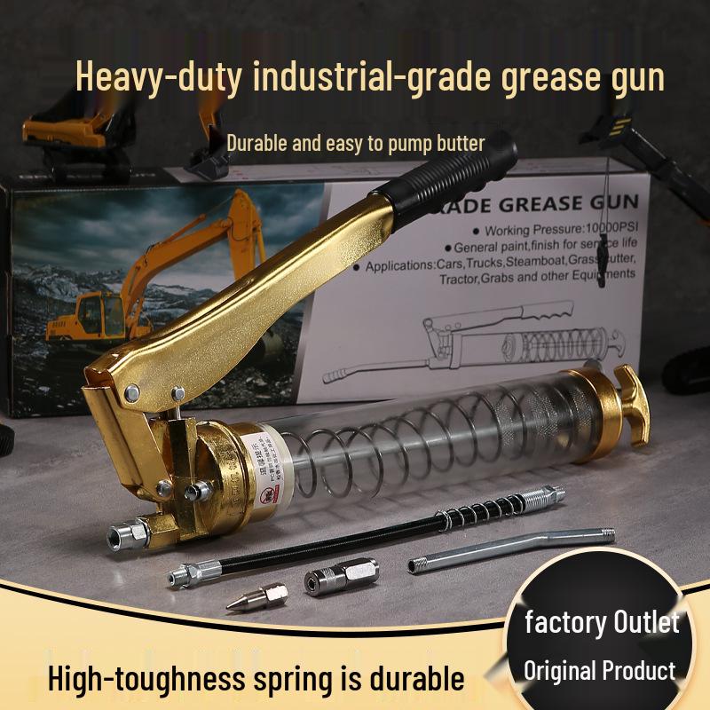Quanker Heavy-Duty 600CC Transparent Grease Gun for Excavators, Manual High-Pressure Dual Rod Design.