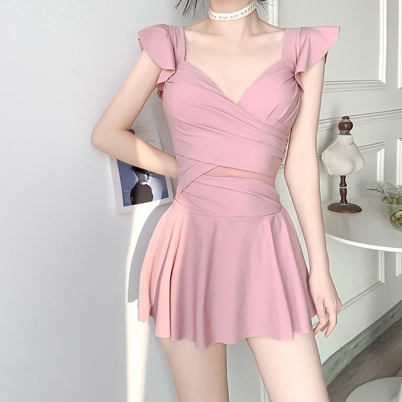 "2024 Women's One-Piece Slimming Swimsuit with Steel Support – Conservative Belly-Covering Design for Students"