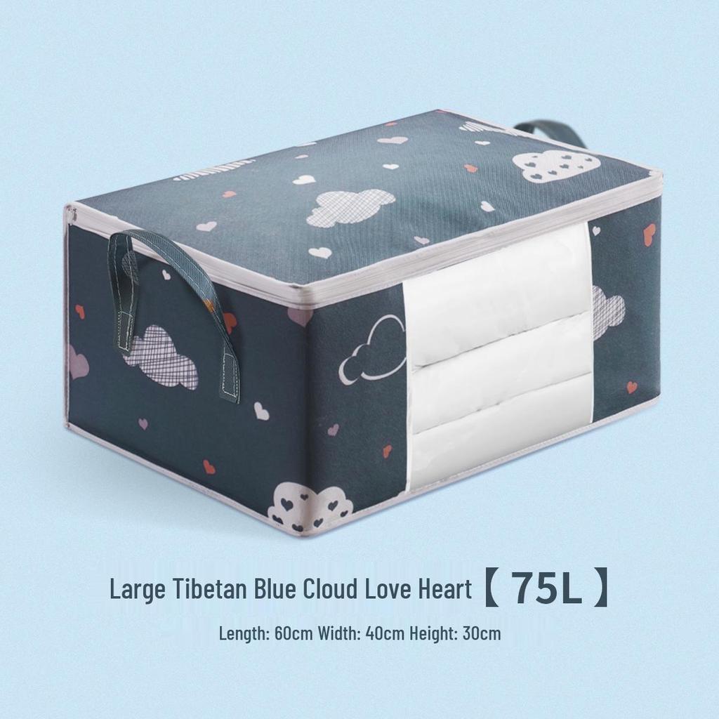 Large Capacity Transparent Window Quilt Storage Bag - Printed Cotton Bag for Clothes and Moving Organization