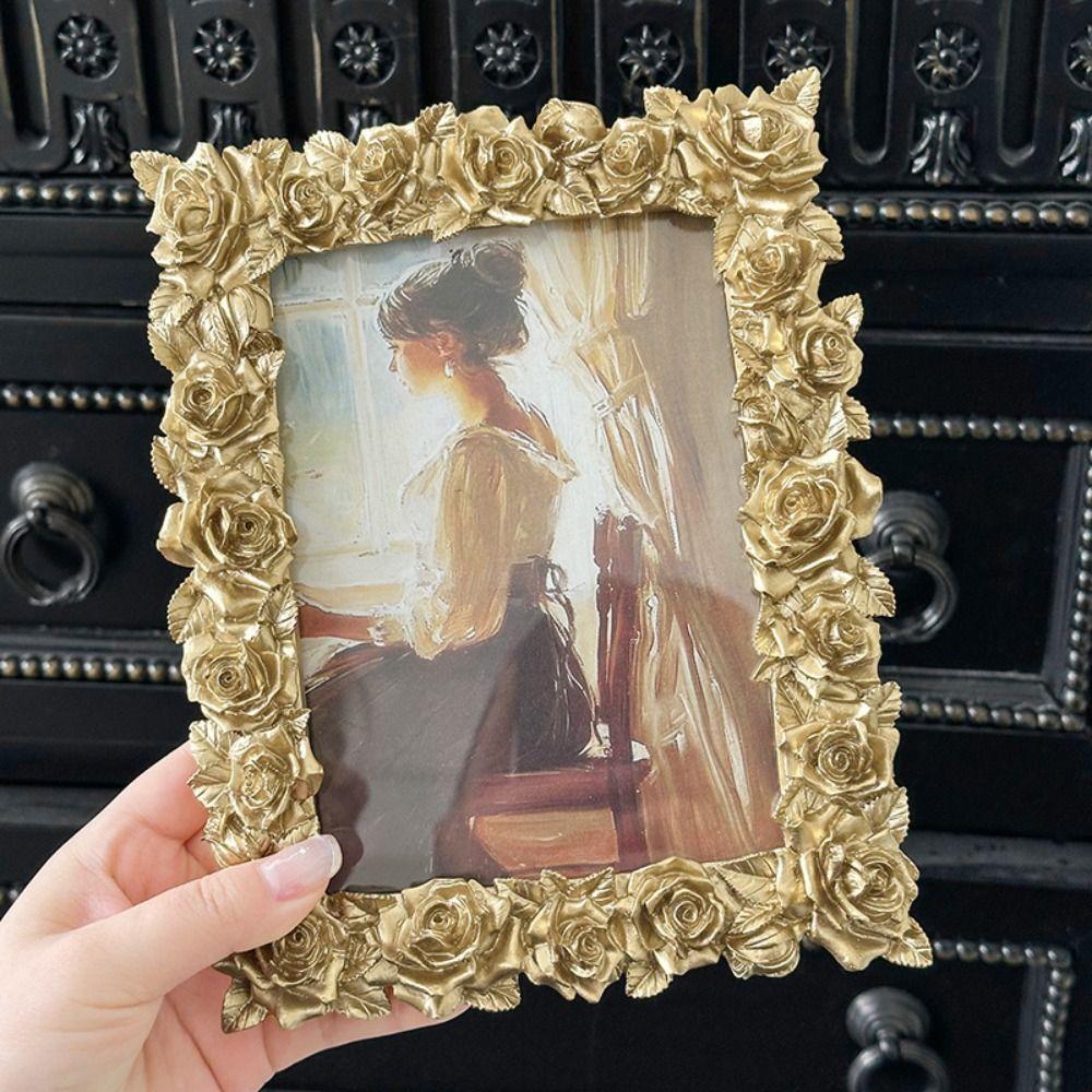 Rechteckiger Retro Goldener Fotorahmen 5/6/7 Zoll Foto Requisiten Rahmen Verzierungen Geschenk