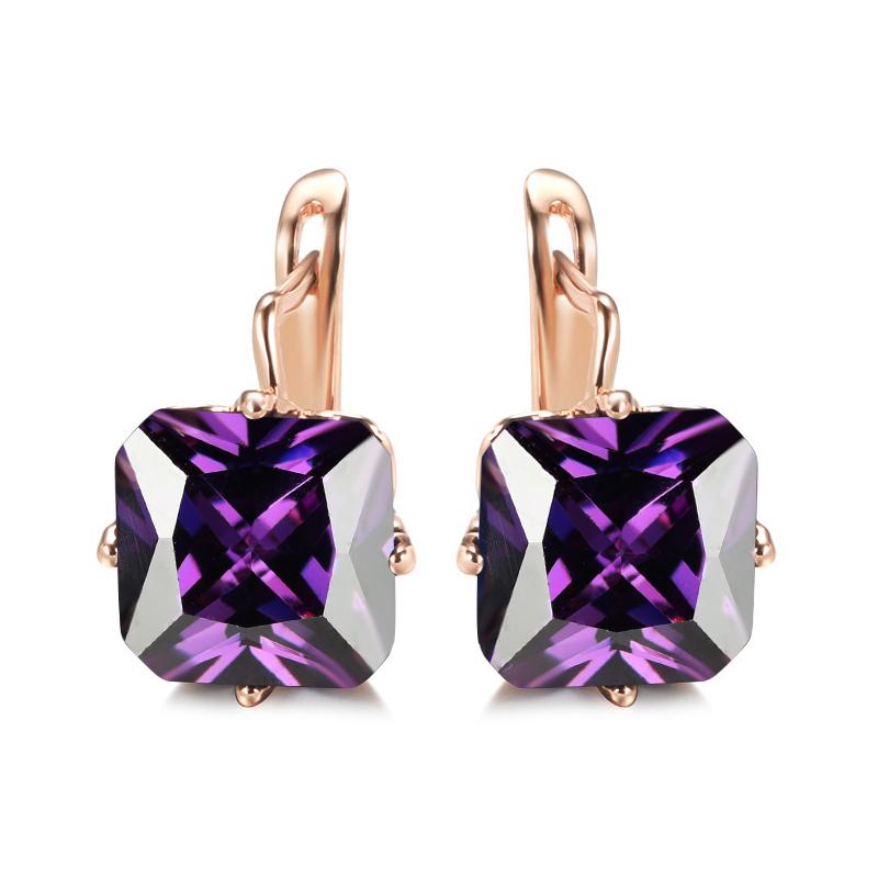 

1 пара больших квадратных серег с синим цирконием для женщин, свадебные серьги золотого цвета с этническим узором, изысканные ювелирные изделия фиолетовый