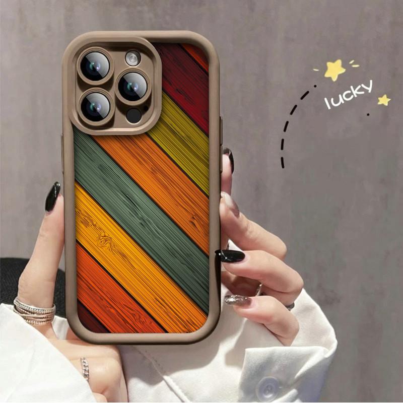 Rainbow Wooden Colorful Printed Fashion Case Flexible Soft Silicone TPU Shell Full Back Cover for iPhone Samsung