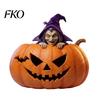 Halloween Pumpkin Witch Resin Figurine, Spooky Bat Detailed Tabletop Decor, Stable Compact Sculpture Base Mini Statue for Window Showcase Home