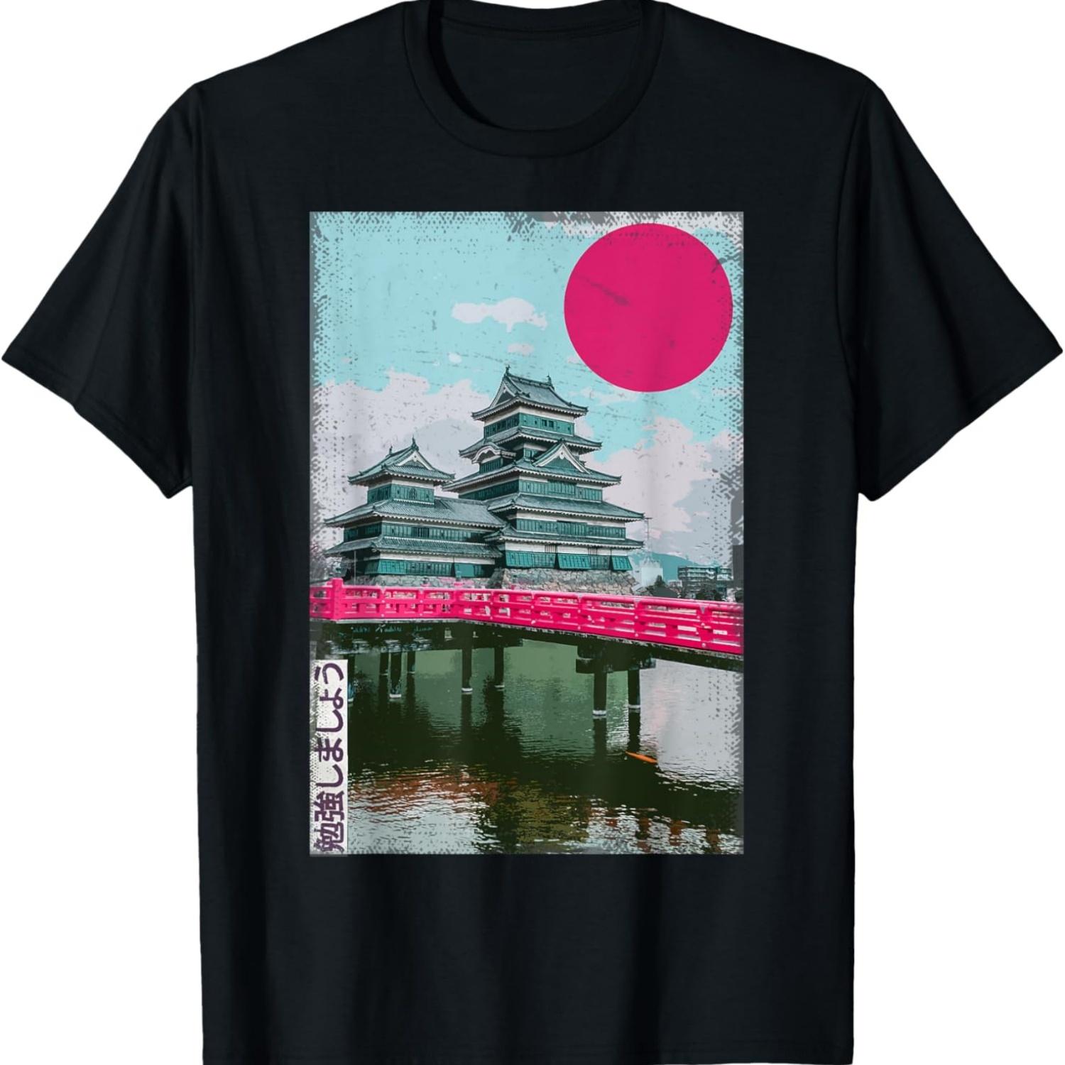 старый Храм аниме Япония Гравюра на дереве винтаж Искусство Футболка S чёрный