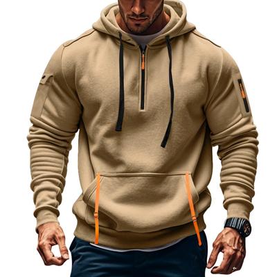Autumn Winter Pullover Men's Casual Multi Zipper Arm Pocket Hoodie Pullover Plus Fleece Hoodie Men's