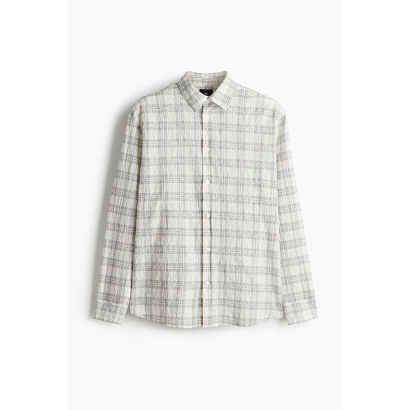 

HM Men s Shirt Fall 2025 New Arrival Business Loose Texture Long Sleeves Shirt Tops 1273696 Cream/Plaid 175/108(L)