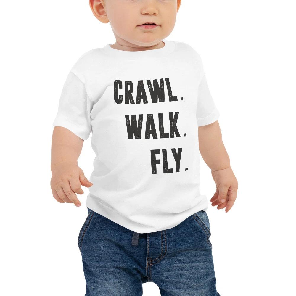 Pilot Baby Tee Shirt Gift - Crawl Walk Fly Co-pilot Baby T-Shirt Clothing 4XL