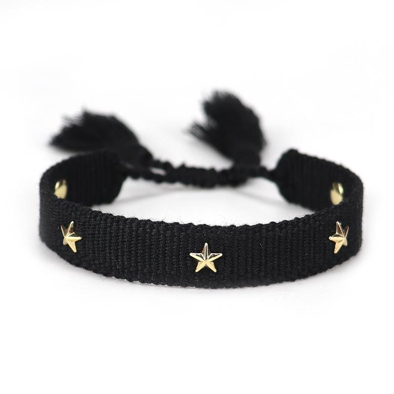 European-American Nail Style Double-Sided Woven Bracelet with Tassel, 1.3cm Handmade Wristband for Couples