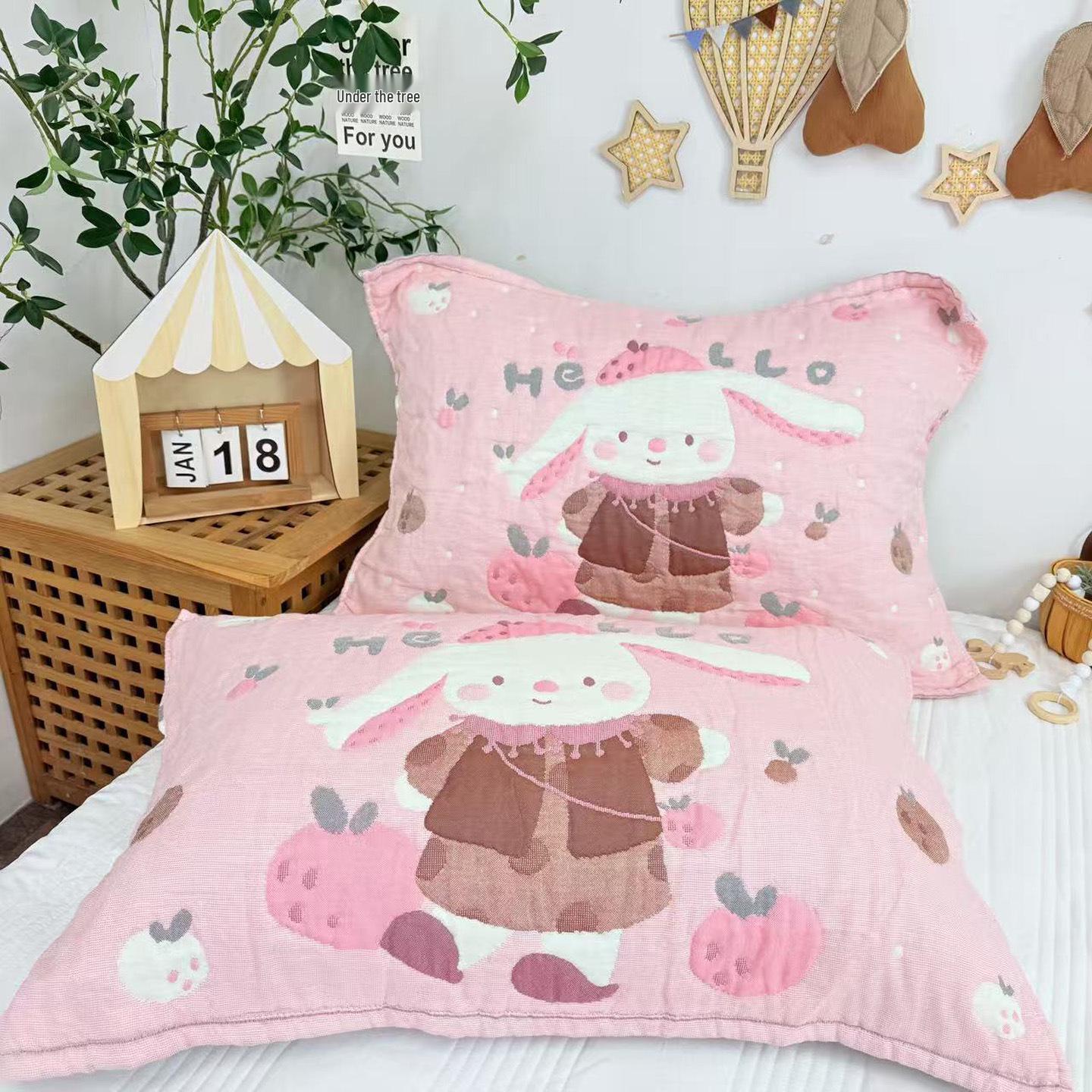 Cloud Puff High-Grade Cotton Pillowcase Pair - Thick, Soft, Skin-Friendly Gauze 52*75 Single