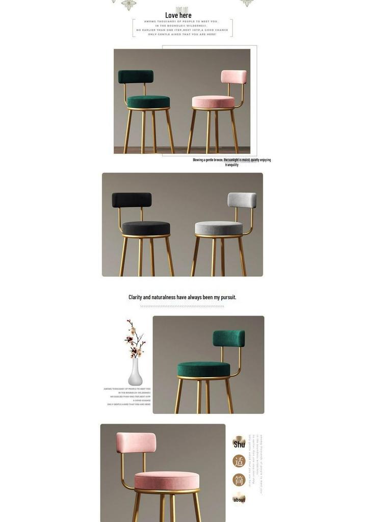 Nordic Wrought Iron Bar Stool with Backrest