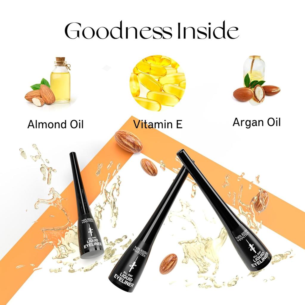 All-Day Liquid Eyeliner 3ml/Formuliert mit Arganöl, Vitamin E & Glycerin /Intensive Pigmentierung/ Wischfest/ Wasserfest/Langanhaltend/Mattes Finish