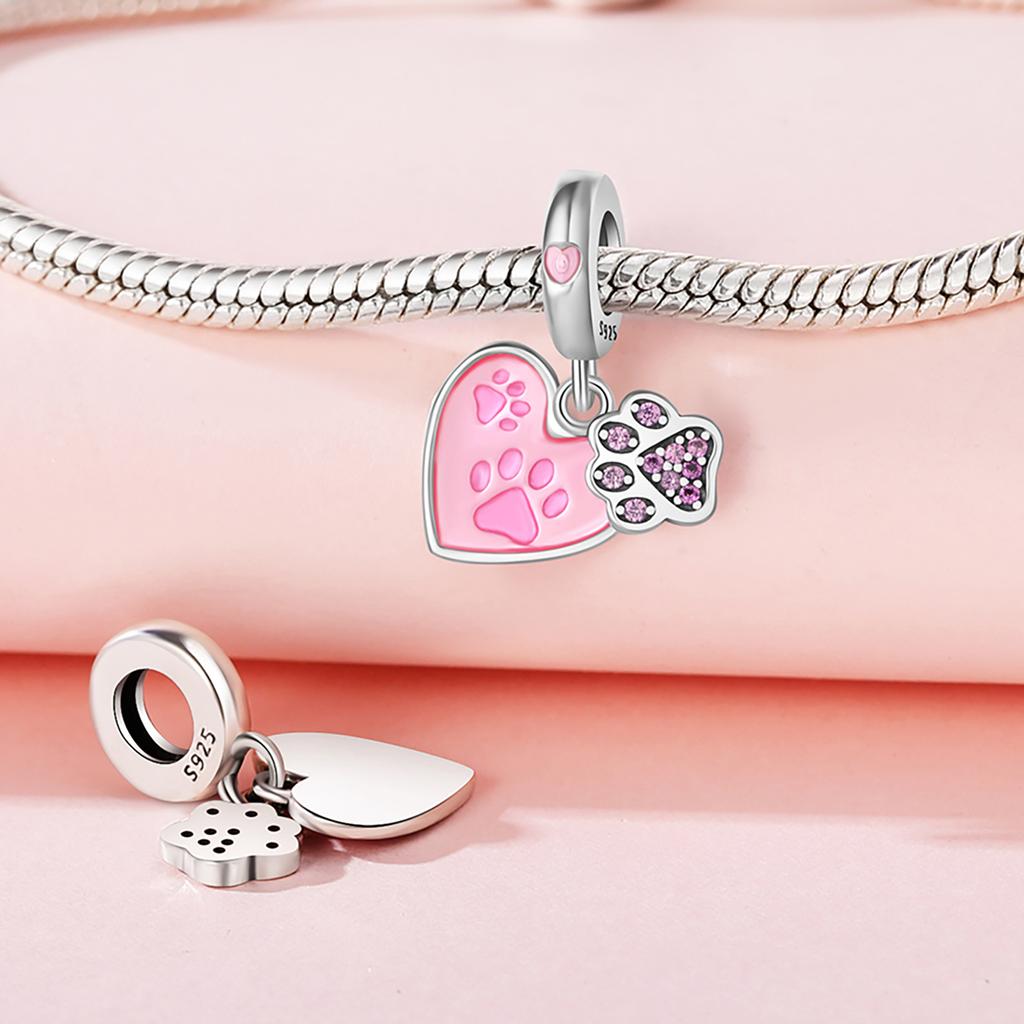 Bead Components Copper Metal Charm Bead Components Authentic Original Pink Heart Claw Pendant Bead Component Bead Components Compatible With Bracelet