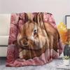 Rabbit and Flowers pattern Flannel Blanket, High quality Comfortable for All Seasons, Home Decor, Warmth and Comfort, Perfect for Gifts.