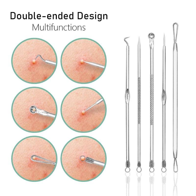 8-Piece Acne Extraction Tool Set In Stainless Steel Box, Professional For Spas And Beauty Salons (Includes Free 10Pcs Pad)