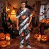 Men's Pajama Set Short Sleeve Top and Long Pants with Button Crotch and Elastic Waist Drawstring