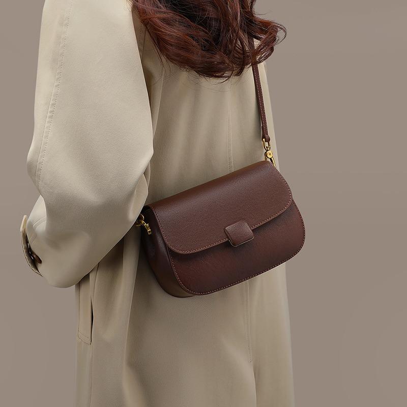 Bag Women's New Women's Bag Autumn and Winter Leather One Shoulder Crossbody Bag Premium Retro Saddle Bag