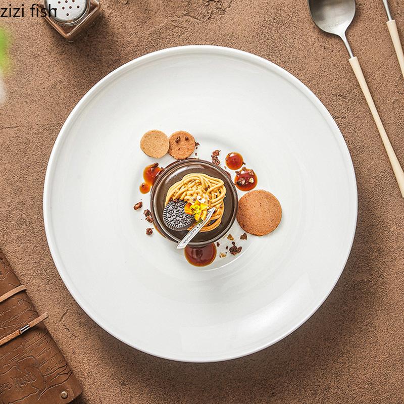 Pure White Ceramic Shallow Plate Restaurant Dessert Plate Serving Plate Steak Salad Plates Molecular Cuisine Creative Tableware