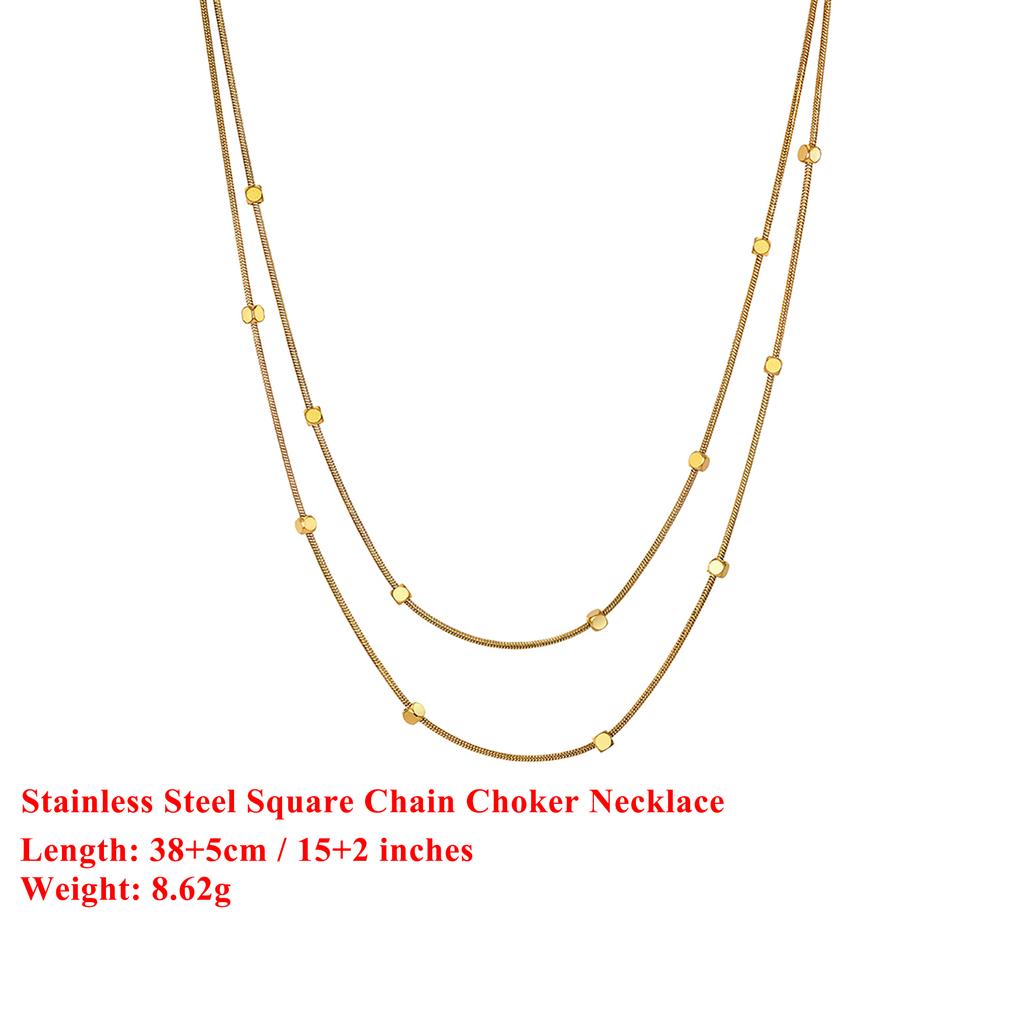 EFFIE QUEEN Stainless Steel 18k Gold Square Chain Choker Necklace Ideal Jewelry for Women, Men Birthdays Party Banquet STCC02