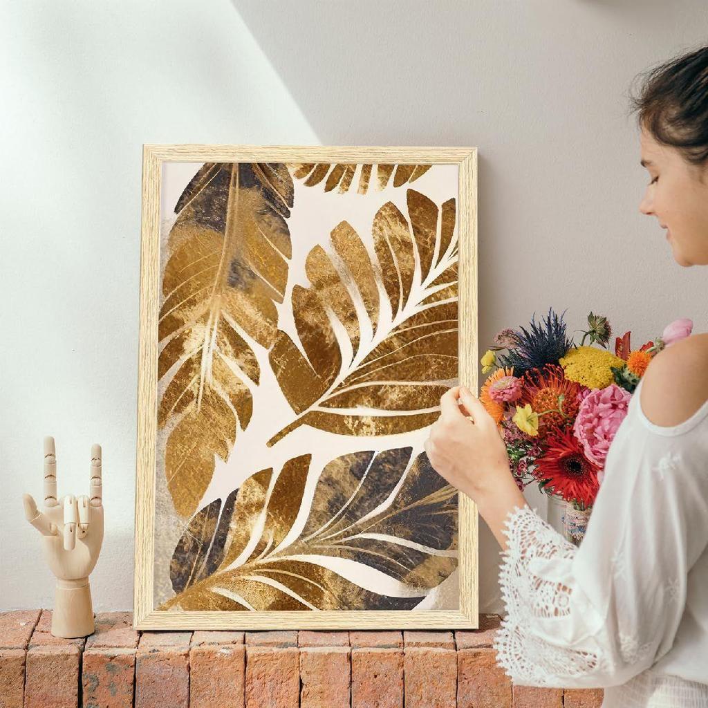 ArtX Paper Leaf Paintings For Wall Decoration, Home Decor Wall Art, Hotel Wall Painting for Living Room, Multicolor, Natural Wood Color Frames