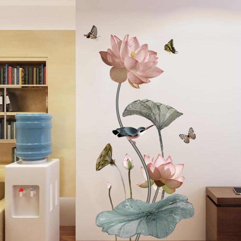 Pvc Lotus Wall  Stickers Self-adhesive Wallpaper For Bedroom Living Room Dining Room Commercial