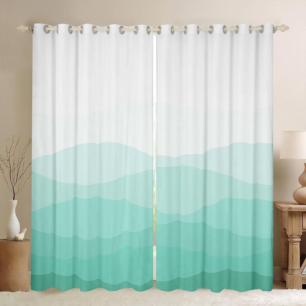 Wave Gradient Curtain Panel Ombre Window Women Teen Room Dorm Abstract Geometric Treatments Drapes With Light Blocking Polyester