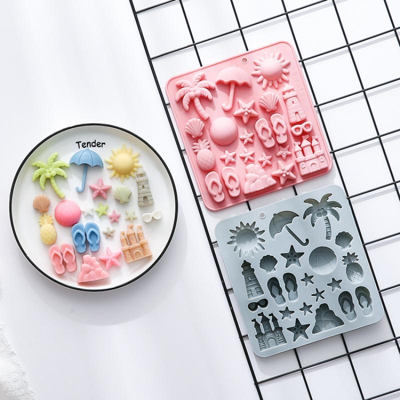 1pcs Beach-themed Chocolate Silicone Molds, Summer Party Ocean Jelly Cookies Ice Cube Baking Molds,  Chocolate Molds