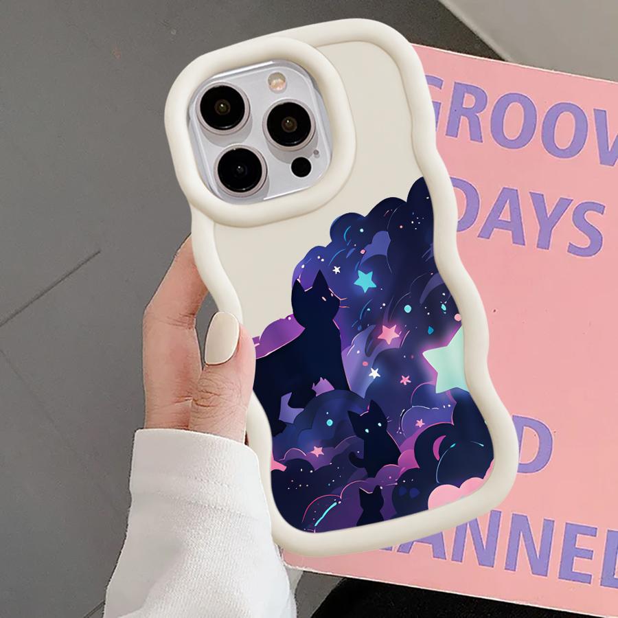 Case for iPhone 16 Pro Max XR 17 Air 15 Plus 8 13 11 12 14 Soft Phone Cover Black Cat Starry Night