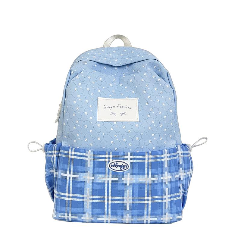 Plaid Backpack Junior High School Student Schoolbag Plaid Large Capacity Backpack