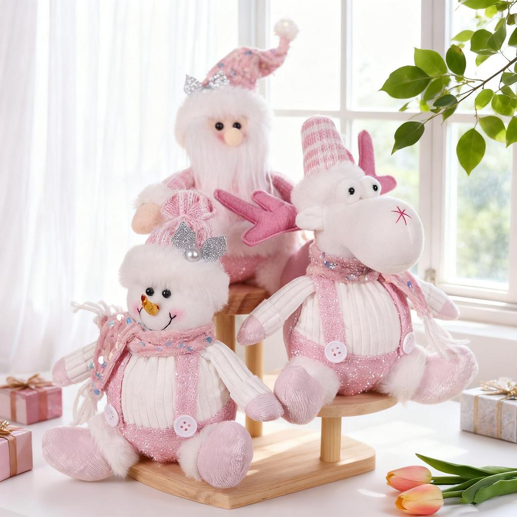 Pink Sitting Sequined Cartoon Santa Claus Snowman Elk Ornaments Xmas Tree Hanging Pendants Merry Christmas Party Favors For Kids