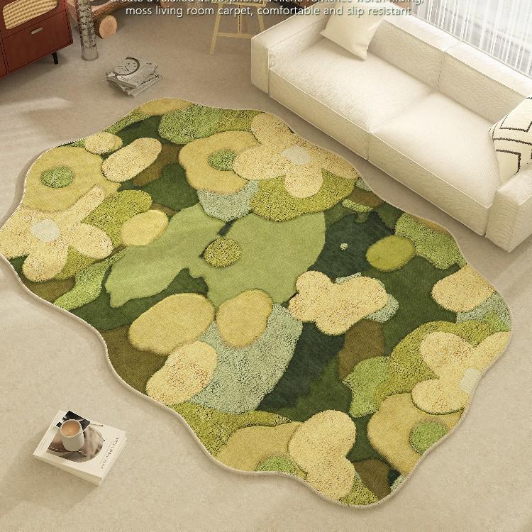 Retro Green Non-slip Waterproof Floor Mat - Vintage Style, Washable, Ideal for Living Room, Bedroom, Sofa, or Under Coffee Table.