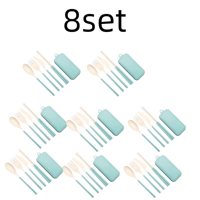 4Pcs Wheat Straw Dinnerware Set Portable Tableware Knife Fork Spoon Chopsticks Set Travel Cutlery Eco-Friendly Utensil Box