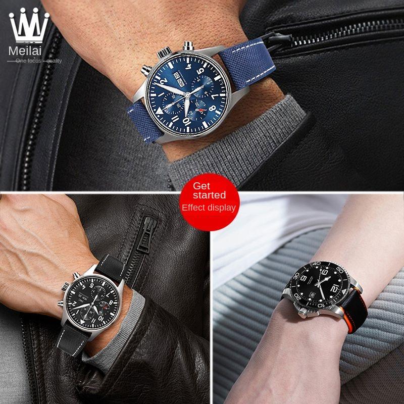 20mm 22mm 23mm 24mm Nylon Rubber Bottom Waterproof Watch Band for Longines IWC Pilot Mark 18 Seiko Omega Series Watchband Strap